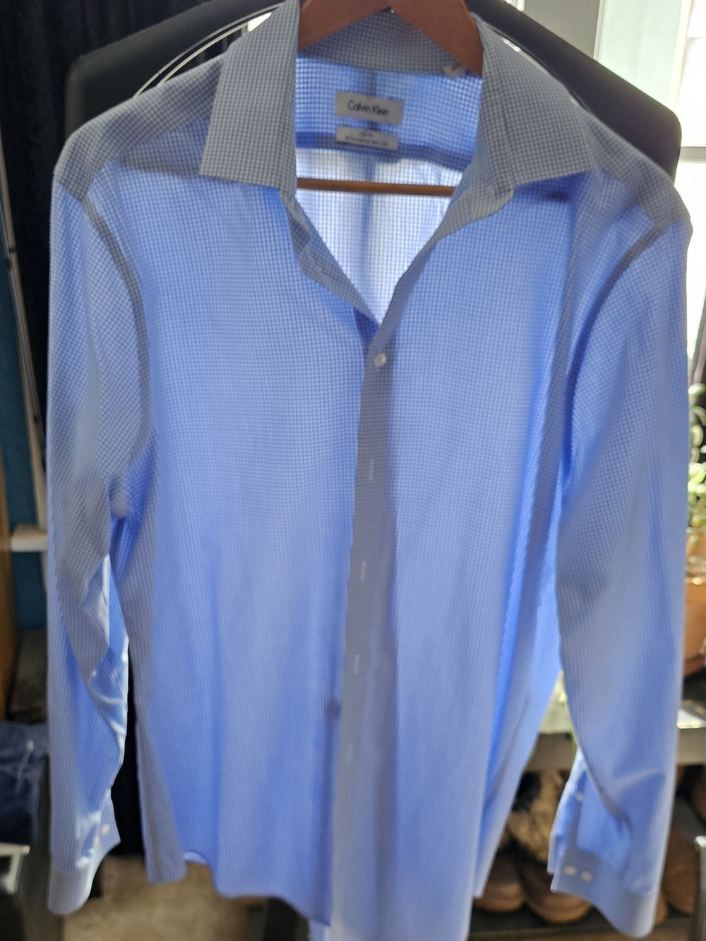Calvin Klein Light Blue Micro-Check Dress Shirt